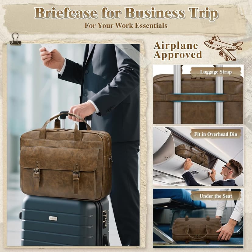 RAINSMORE Messenger Bag for Men 16 Inch Laptop Bag Vintage Leather Waterproof Laptop Briefcases Large Computer Satchel Bag