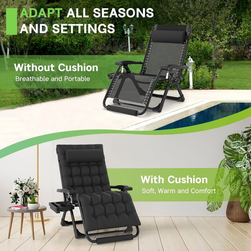 ZENPETIO Oversized Zero Gravity Chair, 33In XXL Zero Gravity Recliner Lounge Chair, Anti Gravity Chair for Indoor and Outdoor, Reclining Camping Chair for Lawn and Patio w/Cushion and Footrest, 500LBS