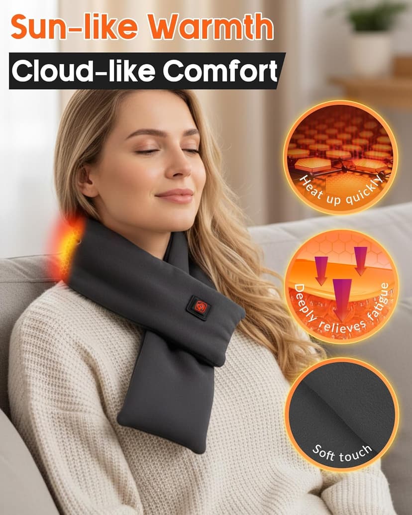 Genovega Women Men Heated Scarf with 6000mAh Battery,Portable Power Bank for Long Lasting Graphene Heating,Winter Warm Gifts