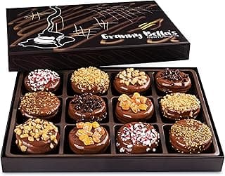 Granny Bellas Christmas Holiday Thanksgiving 12 Chocolate Covered Cookies, Gift Basket Gourmet Candy Gifts Box for Food Delivery, Hamper Stuffer Gifts for Mom, Family and Friends