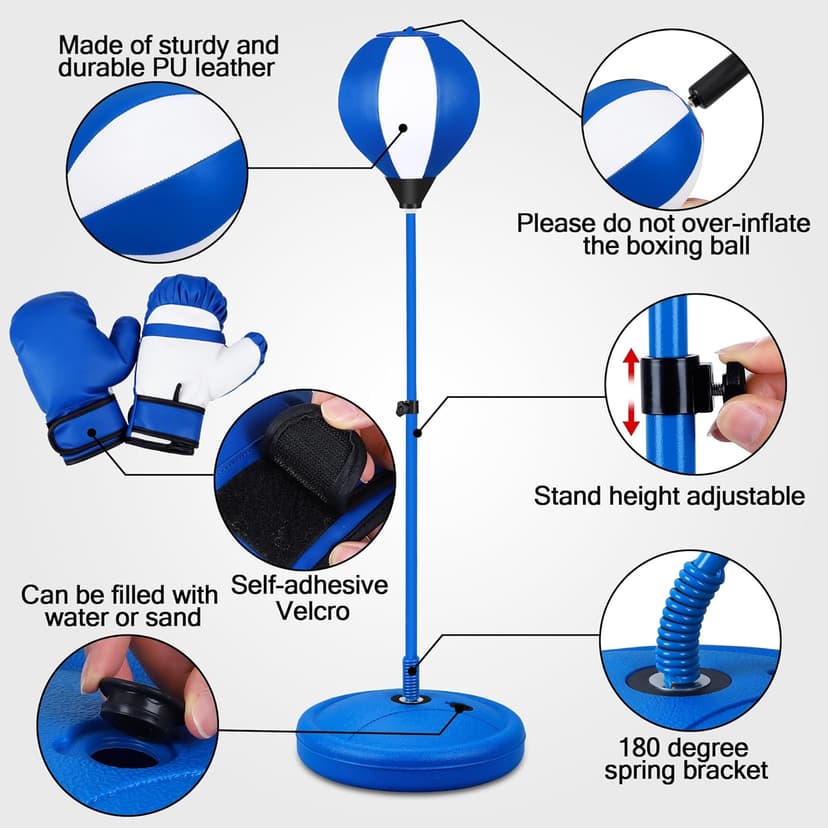 Punching Bag for Ages 3 4 5 6 7 8+ Years Old Kids, Boxing Bag Set Toy with Boxing Gloves, Height Adjustable Punching Bag, Sport Toy for Boys & Girls, Ideal Christmas Birthday Gift for Kids