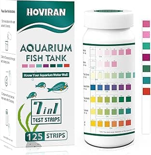 7 Way Aquarium Test Strips, 125 Count Fish Tank Test Strips for Freshwater Saltwater Pond, Water Testing Kit Aquarium for Chlorine, Total Hardness, Carbonate, Alkalinity, Nitrate, Nitrite and pH