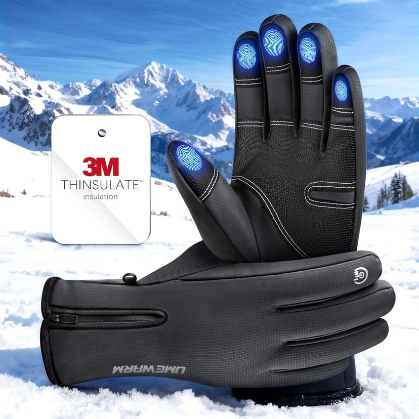 UMEWARM Winter Gloves Men Women Made with 3M Thinsalute, -20°F GEANI-TEX™ Waterproof Ski Gloves for Cold Weather, 5-Layer Thermal Snow Gloves, 10 Touchscreen Fingers Snowboard gloves for Cycling, Hiking
