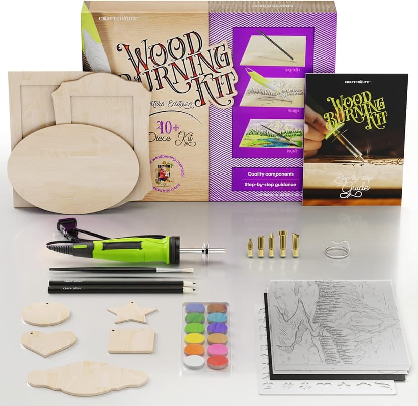 Craft Culture Beginners Wood Burning Kit for Kids, Teenage Boys & Girls - Christmas Gifts for Boy & Girl - Craft Projects Birthday Gift Idea for Children Teen Woodburning DIY Hobby Kits Art Activities