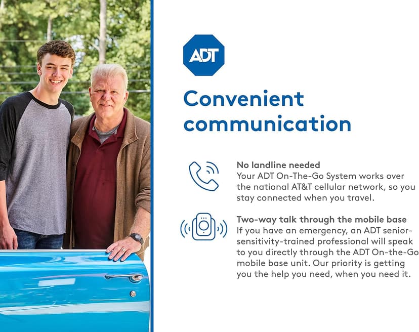 ADT-Monitored 24/7, LTE/GPS Technology, Waterproof Wearable Bracelet, Home & On-the-Go Safety ADT On-The-Go Mobile Medical Alert System for Seniors, Neck Pendant B09JT3ZQWC