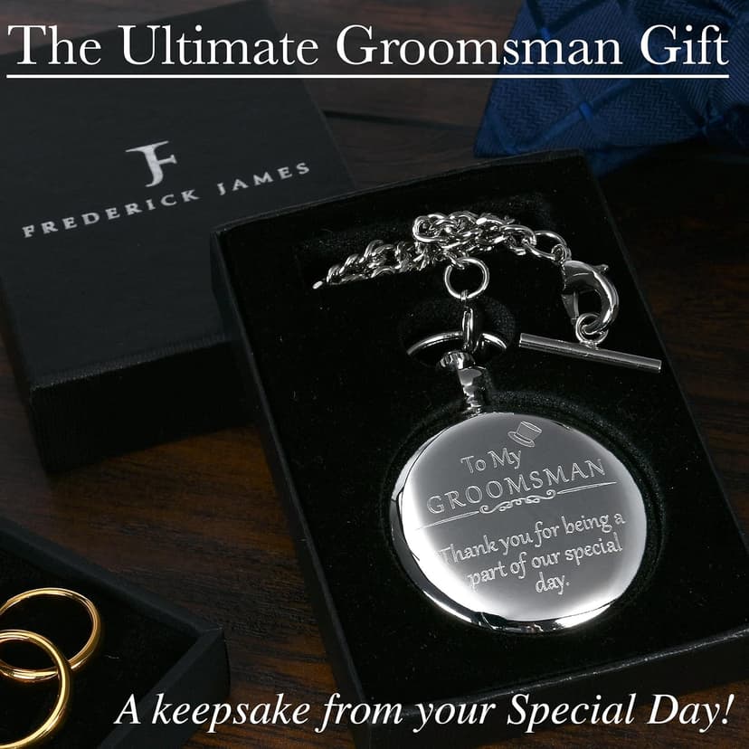 FJ FREDERICK JAMES Wedding Pocket Watches for Groomsman, Best Man, Groom, Father of the Bride & Groom I Silver Engraved I Complete Their Wedding Attire B07F63XPXK