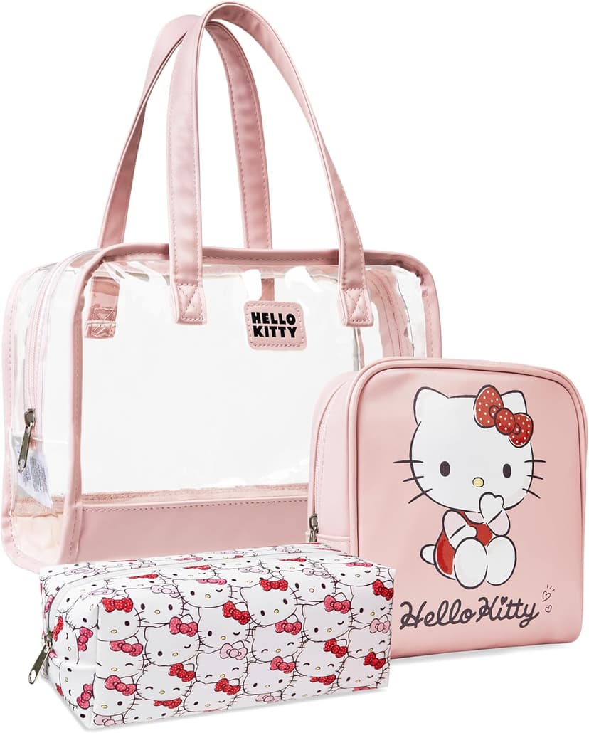 Hello Kitty Toiletry Bag and Makeup Bag Set of 3 for Women Teens Girls Zipped Cosmetics Case Kawaii Travel Essentials Anime Gifts for Her
