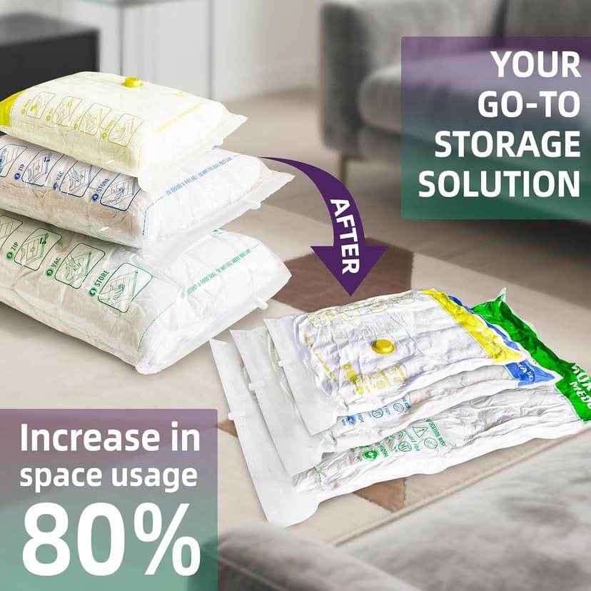 Travel Vacuum Storage Bags with Portable Electric Pump, 12 Pack Travel Vacuum Bags for Clothes, Vacuum Seal Compression Bags for Luggage and Suitcase