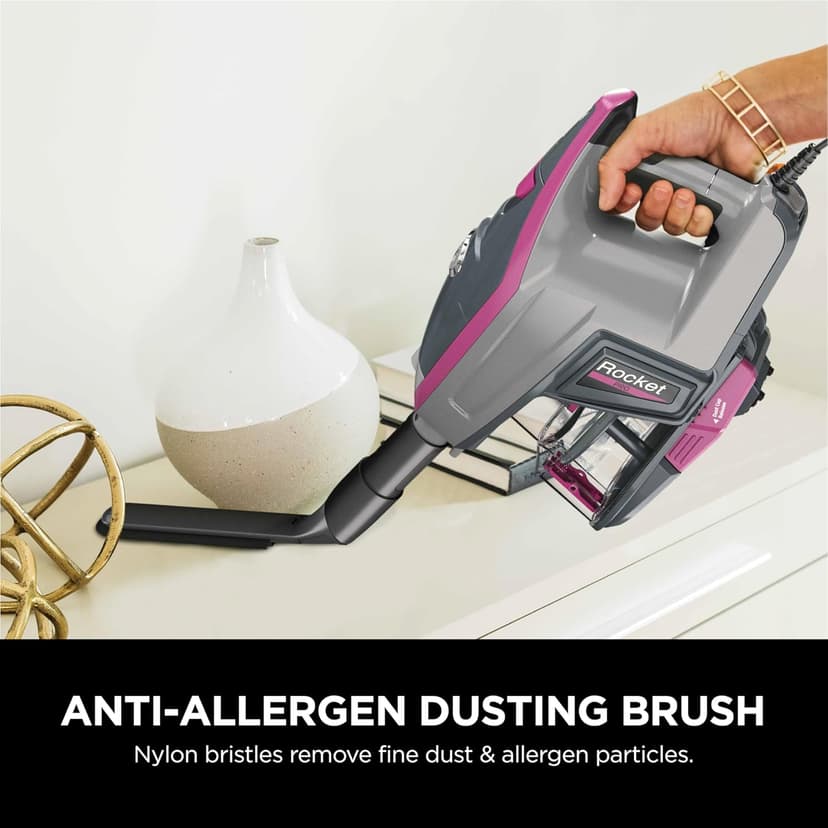 Shark HV371 Rocket Pro DLX Corded Stick, Removable Hand Vacuum, Advanced Swivel Steering, XL Cup, Crevice Tool, Upholstery Tool & Anti-Allergen Dust Brush, Fuchsia, Capacity