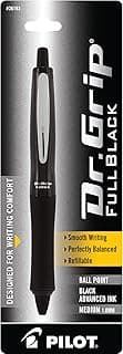 PILOT Dr. Grip FullBlack Refillable & Retractable Ballpoint Pen, Medium Point, Black Ink, Single Pen (36193)- Ideal for School, Journaling & Office Writing