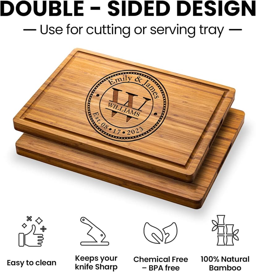 Personalized Cutting Board Wedding Gift - Custom Wood Wedding Registry Gift, Personalized Bridal Shower Gifts for the Couple, Engraved Charcuterie Board, 50th Anniversary Monogram Cutting Board