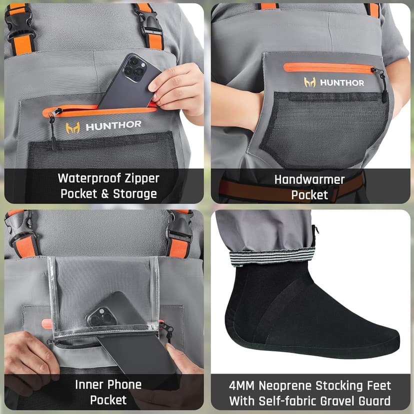 Hunthor Fishing Waders for Men Waterproof Breathable Chest Wader with Insulated Stockingfoot for Fly Fishing, Hunting, Wading