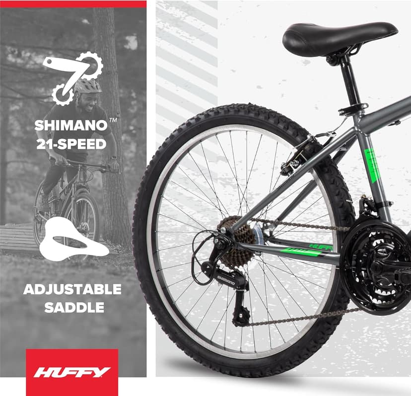 Huffy Stone Mountain Bike for Men and Women, 20”/24”/26”, 6-Speed (20”) or 21-Speed, Front or Dual Suspension (Varies), Multiple Colors, Adjustable Saddle, Shimano Equipped, All-Terrain Tires