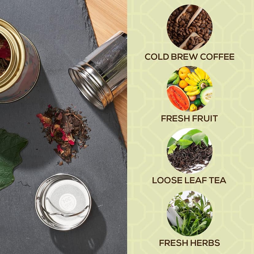 LeafLife Premium Bamboo Tea Bottle for Loose Tea - Tea Infuser Bottle - Tea Gifts - Insulated Water Bottle/Coffee Tumbler/Tea - Tea Gift Set, Tea Accessories - Tea Tumbler 17oz