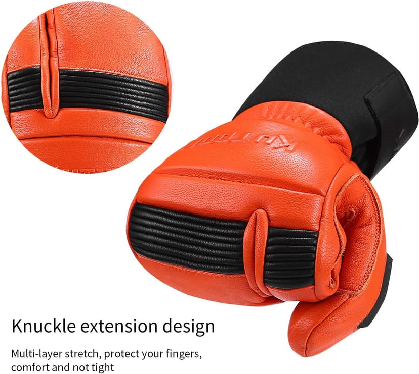 KUTOOK Ski Mittens with HIPORA Waterproof Membrane Goat Leather Gloves for Skiing Outdoor