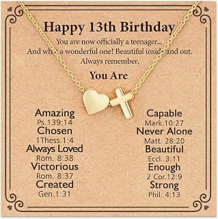 Happy 7th-21th Birthday Necklace Gifts, 14K Gold Plated Necklace Religious Christian Jewelry for Her 16+3 Inches B0H3SH1VCX