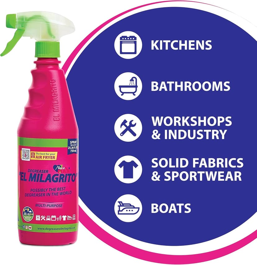 EL MILAGRITO Heavy Duty Degreaser & Multi-Purpose Cleaner, 25.36 Fl Oz Spray for Kitchen, Bathroom,Fabrics, Boats,Automotive,Floors,Industrial.More than 100 Surfaces. Proven, Ready to Delivery.