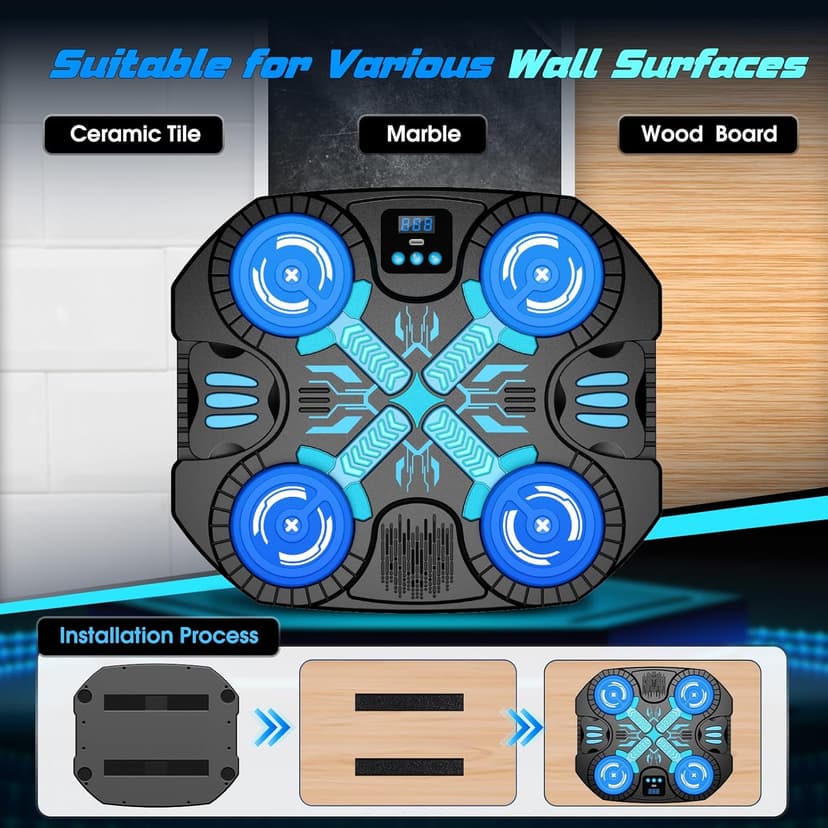 Boxing Machine with Music for Kids Sports Toy-3 Game Modes & 14 Levels, 4 5 6 7 8 9 10 Year Old Boy Girl Christmas Toys Birthday Gifts, Wall Mounted Bluetooth Punching Target with Scoring & Gloves