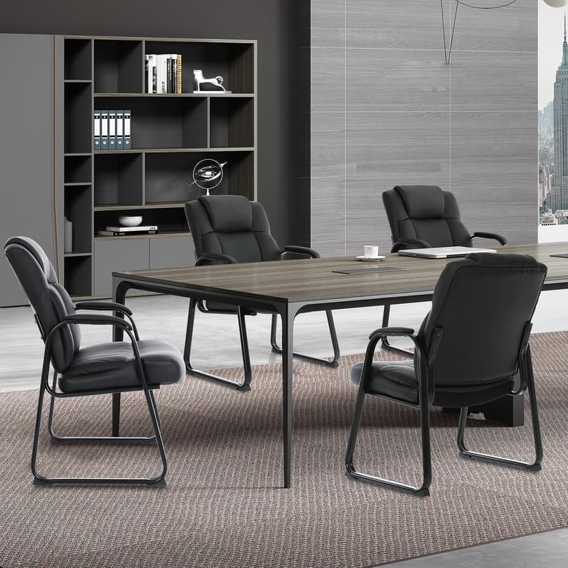 CLATINA Big and Tall Office Chair 500lbs Leather Reception Chair with Bonded Padded Armrest Wide Seat Sled Base Desk Chair No Wheels for Reception Conference Waiting Room Side Office Home, Black