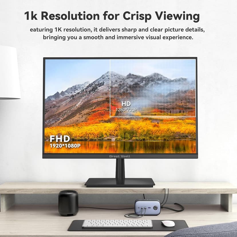 Great voell 23.8" Inch Computer Monitor- FHD 1080P IPS Display 75Hz, 99% sRGB, Eye Care, HDMI VGA, FreeSync, VESA Mountable - Slim Bezel Office & Casual Gaming Screen for PC Console