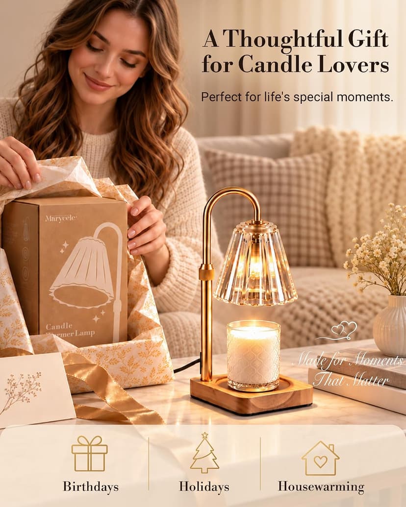 Candle Warmer Lamp with Timer Dimmer, Birthday Gifts for Mom Women Friend Sister, House Warming Gifts, Vintage Clear Wax Melt Warmer, Fall Decorations Office Apartment Dorm Room Home Decor