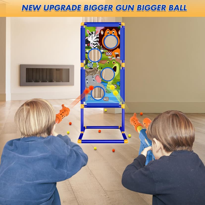 KKONES Shooting Game Toy for Boys - 2 Player Toy Foam Blaster Air Guns, 24 Foam Bullet Balls Popper & Standing Shooting Target, Birthday Gifts for Age 3 4 5 6 7 8 9 10-12 Years Old Kids, Girls