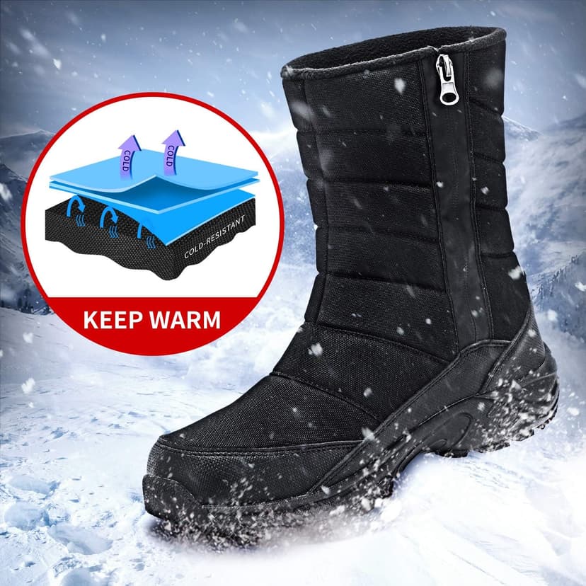 SILENTCARE Mens Winter Mid-Calf Snow Boot Fur Warm Waterproof Slip On Outdoor Athletic