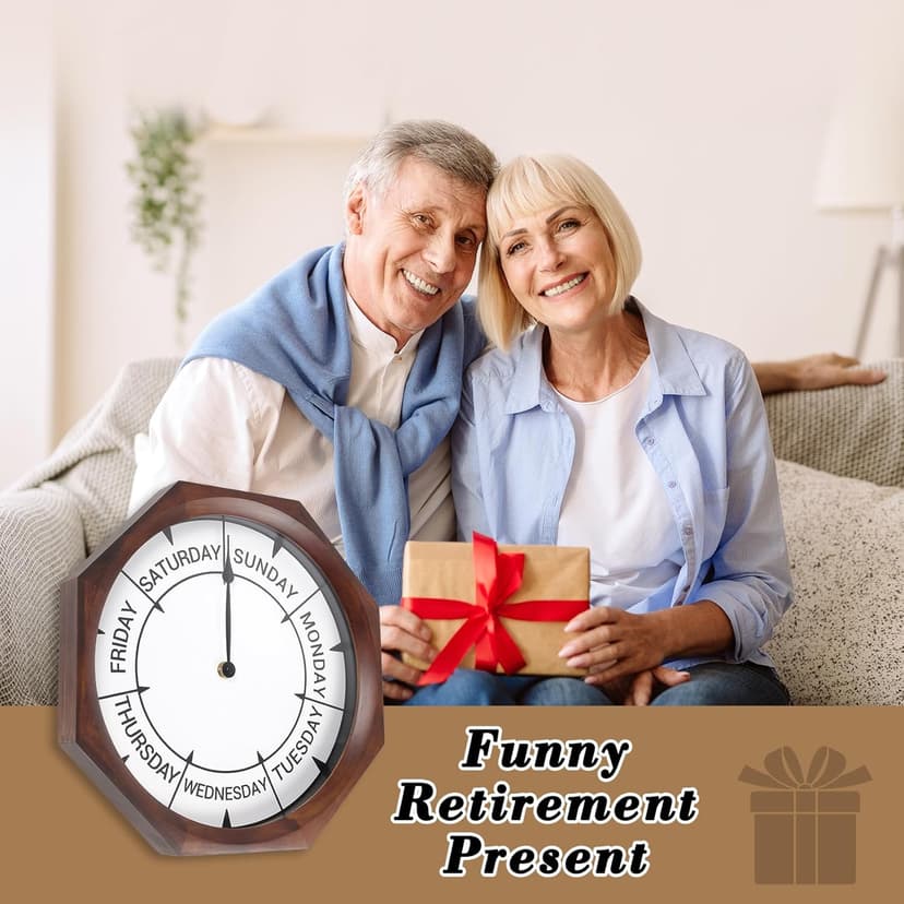 14 inch Wood Retirement Clock for Women Men, Day of The Week Wall Clock for Seniors, Funny Retirement Gifts for Father's Mother's Day Grandparents Birthday