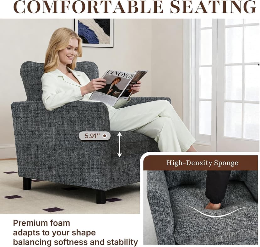 Accent Chairs for Living Room Chairs, Reading Chair Mid Century Modern Chair, Soft Chenille Sofa Chair, Upholstered Arm Chair Comfy Chair Side Chair