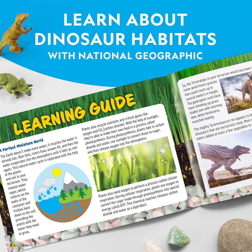 National Geographic Light Up Dinosaur Terrarium Kit for Kids – Build a Dino Habitat with Real Plants & Gemstones, Night Light, Science Kit, Dinosaur Toys for Kids Ages 6 7 8 9 (Amazon Exclusive)