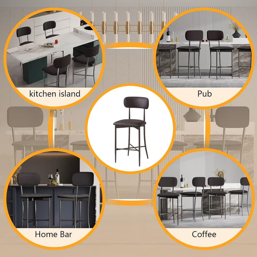 26.3 Inch Counter Height Bar Stools, Modern Counte Stools with Backrest,Counter Height Chairs with Leather Seat, Sturdy Frame and Footrests for Kitchen Island, Dining Room, Counter,Dark Gray