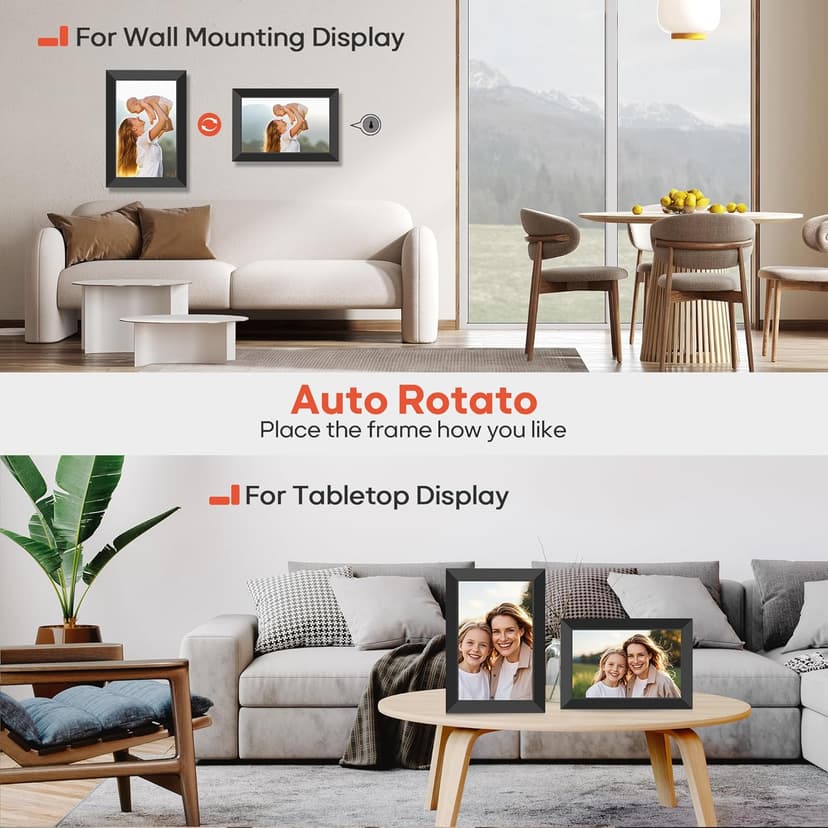 BIGASUO Digital Picture Frame, 10.1" Frameo Digital Frame WiFi with 32GB Memory, 1280x800 IPS Touch Screen, Send Photos/Videos from Your Phone Anywhere, Photo Gifts for Parents and Grandparents