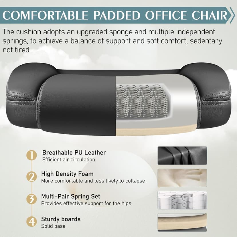 Leather Office Chair, PU Home Computer Desk Chairs with Ergonomic Back Support, 360°Swivel Free,Small Gmaing Chair with Wheels and Adjustable Armrests, for Short People Use, Black