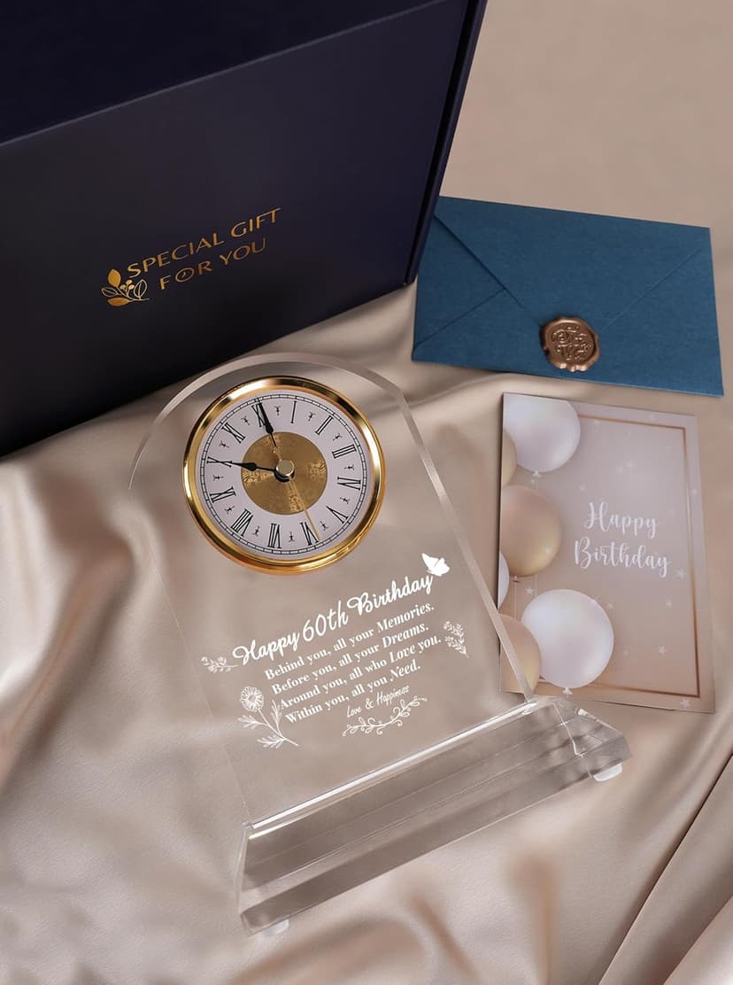 DEEWISH 60th Birthday Gift Quartz Desk Clock – Elegant Home Blessing Decoration for Parents, Grandparents, Friends, Mom, Dad, Happy 60 Years Birthday Decoration for Women Men