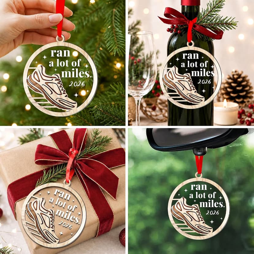 Cross Country Ornament, Marathon Runner Keepsake, Round Wood Acrylic Design, Ready To Hang Gifts for Runners - Marathon Runner Gifts, Running Christmas Ornament B0H8D3DSVR