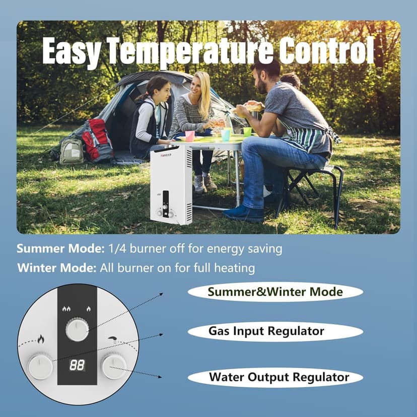 Tankless Water Heater Propane with Digital Display, 3.66 GPM 14L Portable Instant Hot Gas Water Heater with Overheating Protection for Indoor and Camping,85300 BTU