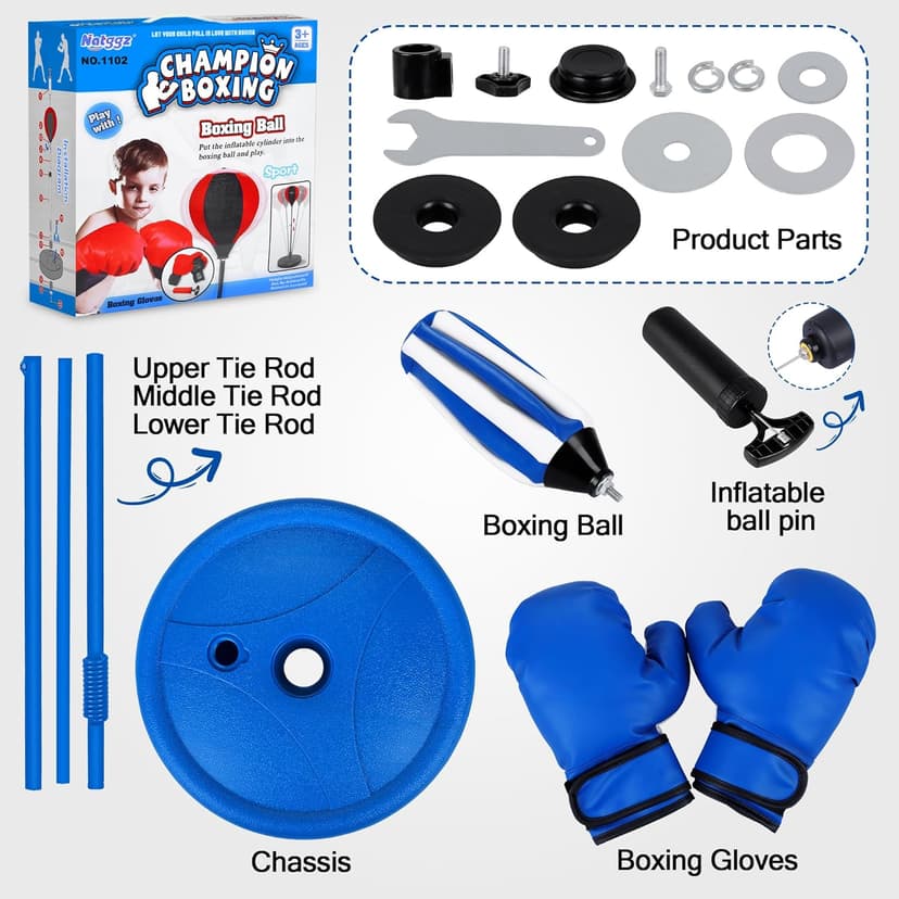 Punching Bag for Ages 3 4 5 6 7 8+ Years Old Kids, Boxing Bag Set Toy with Boxing Gloves, Height Adjustable Punching Bag, Sport Toy for Boys & Girls, Ideal Christmas Birthday Gift for Kids