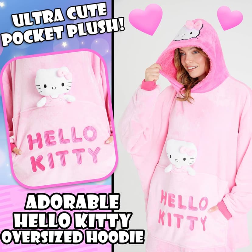 Hello Kitty Blanket Hoodie for Women Teens Wearable Blanket Sherpa Lined Fleece