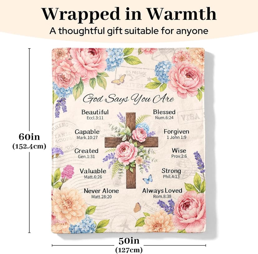 Inspirational Throw Blanket with Cross Flowers, Bible Verse for Mom, Daughter,Friends, Sister, Soft Flannel Blanket 50"x60" Birthday Blanket for Women, Christian Gifts for Friends, Mom B0HGLK3H1C