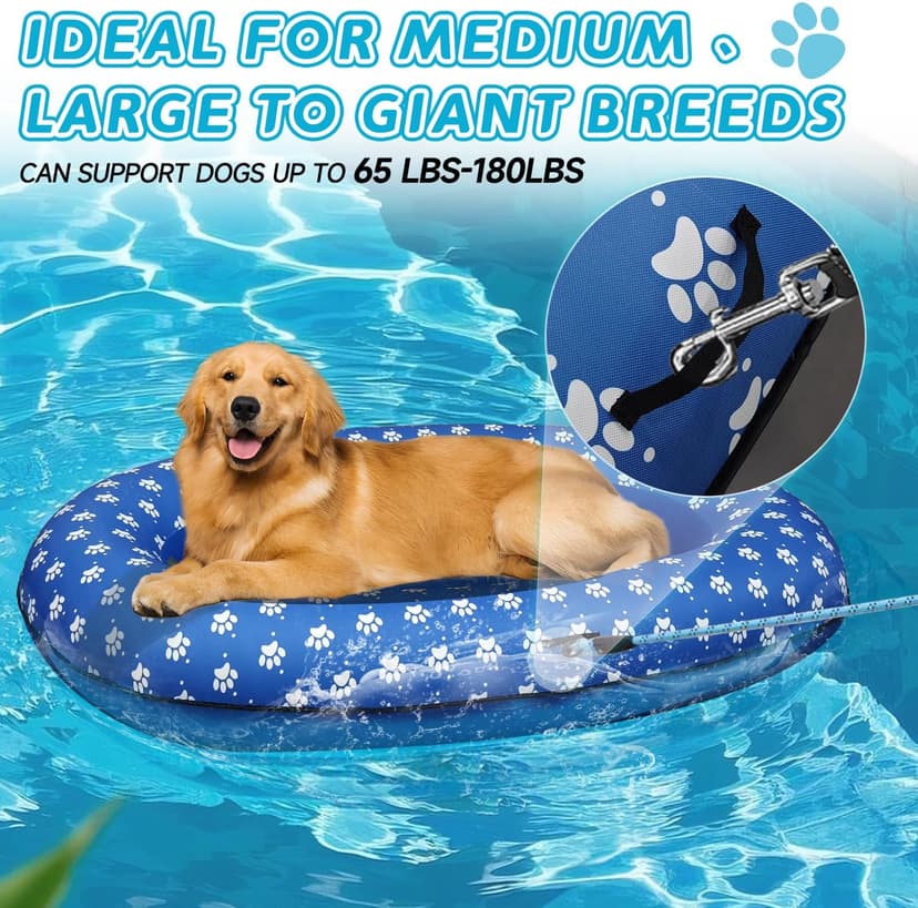 Inflatable Dog Float for Large Dogs, Up to 180 Lbs, Foldable & Puncture-Resistant Doggy Float for Pool, Portable Dog Float Bed Pet Swimming Accessory, Pet-Friendly Outdoor Fun, Blue