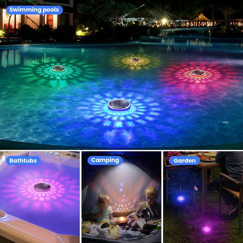 Solar Floating Pool Lights, Solar Powered Pool Light That Float with Remote Control, 12 Lighting, 3 Timing Mode, IPX7 Waterproof lights for Above Ground Swimming Pool, Bathtub, Party, Pond Decor-1PC