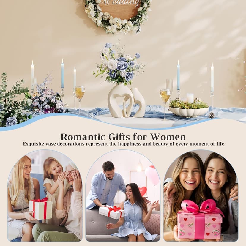 White Vases for Decor, Heart Shaped Ceramic Vase Set of 2, Nordic Heart Shaped Vases, Minimalist Decorative Vase for Table Centerpiece Wedding Dining Living Room Office House Decoration