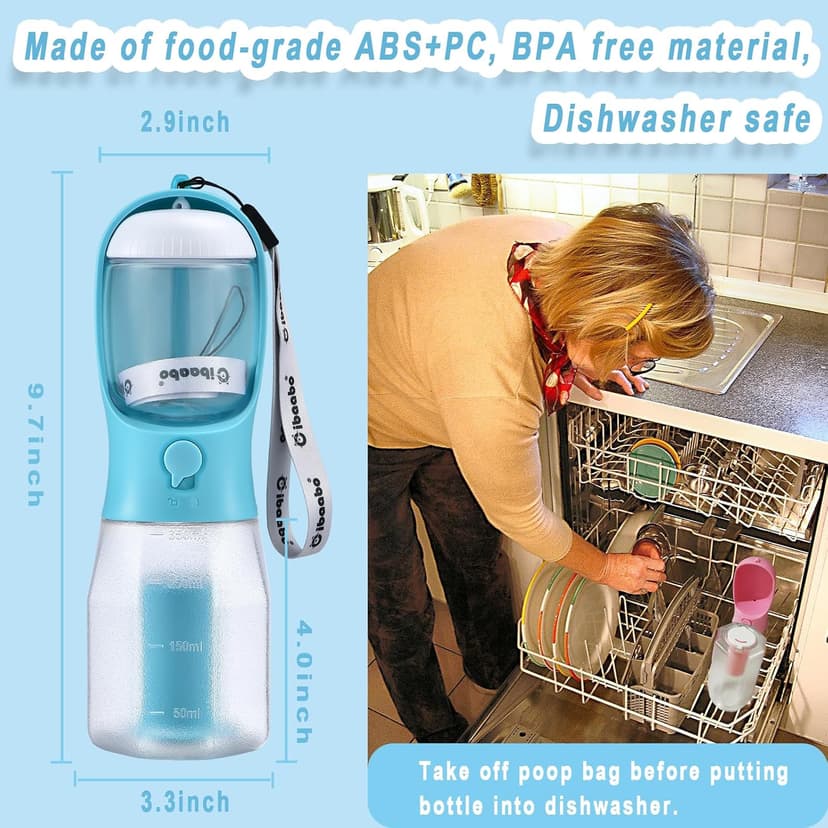 Feeding & Hydration & Waste All in One | Travel Puppy Water Bowl | Portable Pet Dispenser | Dog Gifts | for Walking Beach Cibaabo Dog Water Bottle with Food Container & Poop Bag Holder & Filter B0BZR44DQF