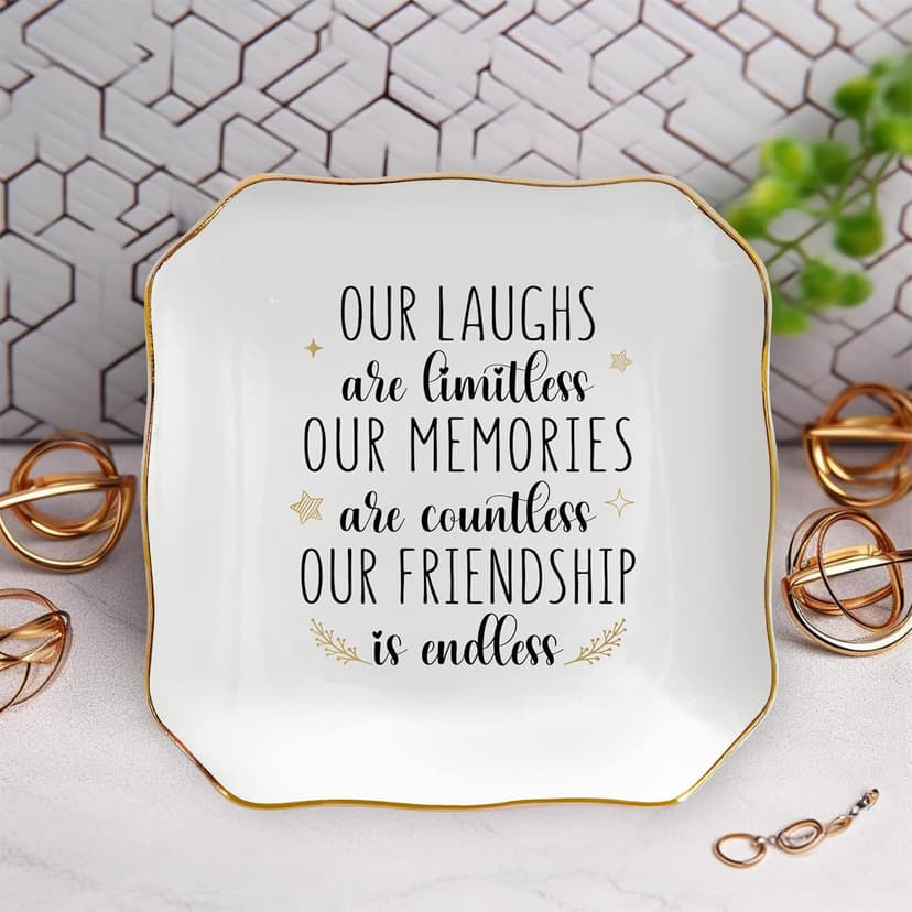 OASSIE Christmas Friendship Gifts for Women - Decorative Trinket Dish 4"x4" Ceramic Jewelry Dish Tray - Christmas Birthday Gifts for Best Friends Women Friendship Bestie BFF Sister, Friend Gift