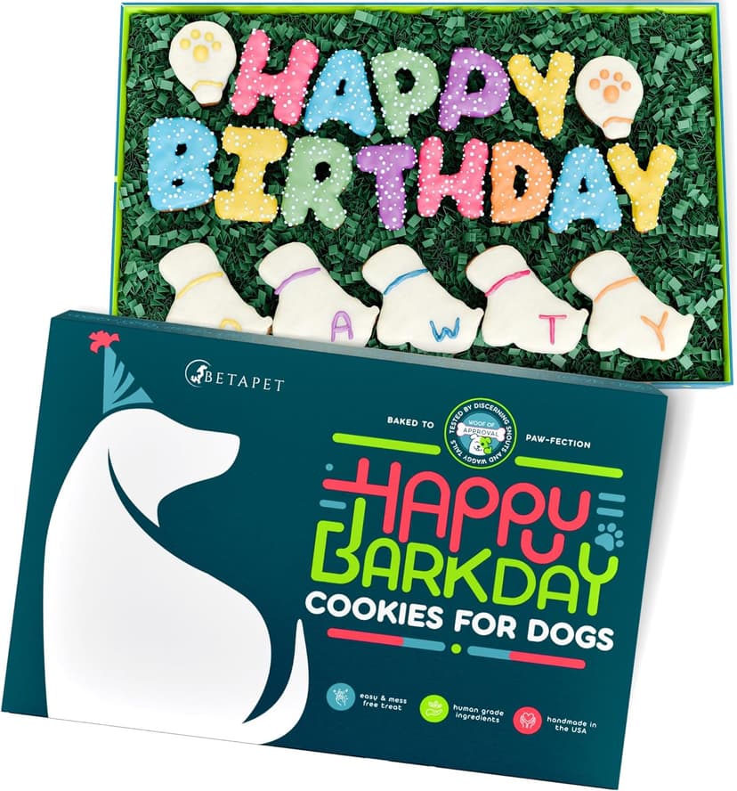 Dog Birthday Cookies - Treats for Dogs at Any Age - Made With Human-Grade Ingredients - Happy Bday Cookies for Boy or Girl Puppy - First Bday Gift - Baked Fresh in USA