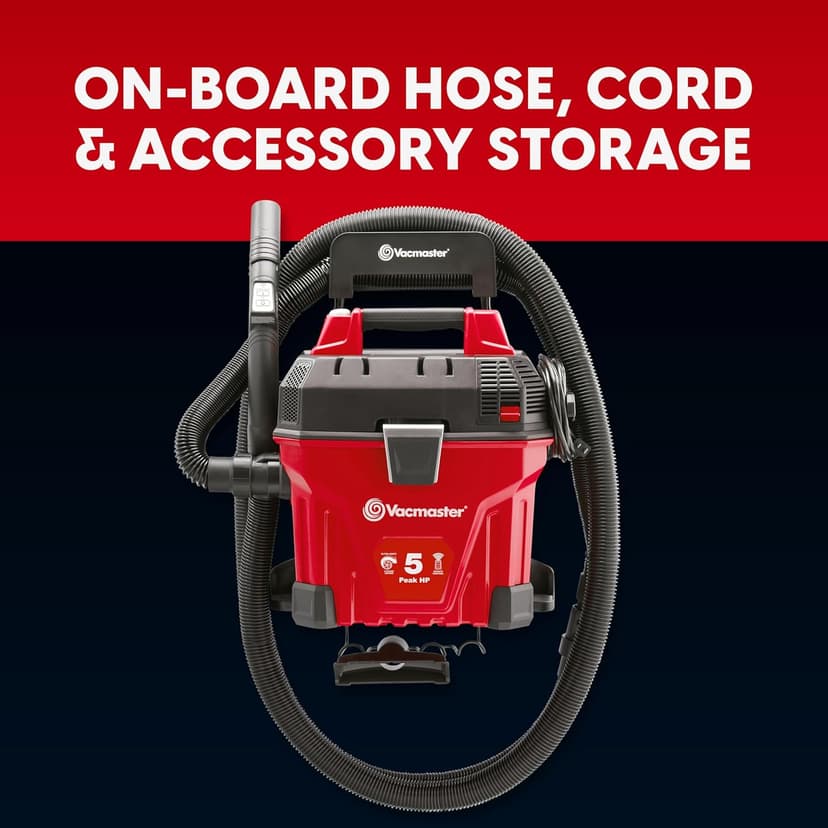 Vacmaster 5-Gallon* 5 Peak HP† Remote Control Wall Mount Wet/Dry Vac – VWMB508 1101
