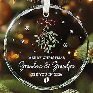 Grandparents Gifts - First Time Grandparents Gifts for Grandma Grandpa - Baby Pregnancy Announcement Ornament for New Expecting Grandma, Grandpa to Be - Glass Christmas Ornament 2026