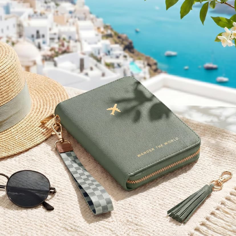 All-in-One Organizer for Women Holds up to 4 Passports, w Card Slots and Keychain - RFID Blocking Keeps Documents Safe Beautiful Passport Holder And Travel Wallet with Wristlet Strap B0FVNQP2BL