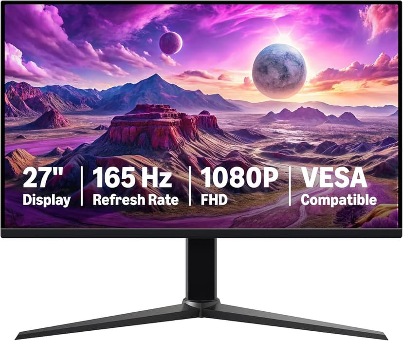 Amazon Basics 27 inch Gaming Monitor, FHD 1080P, 165Hz, VESA Compatible, Adaptive sync, 1ms Response, Black