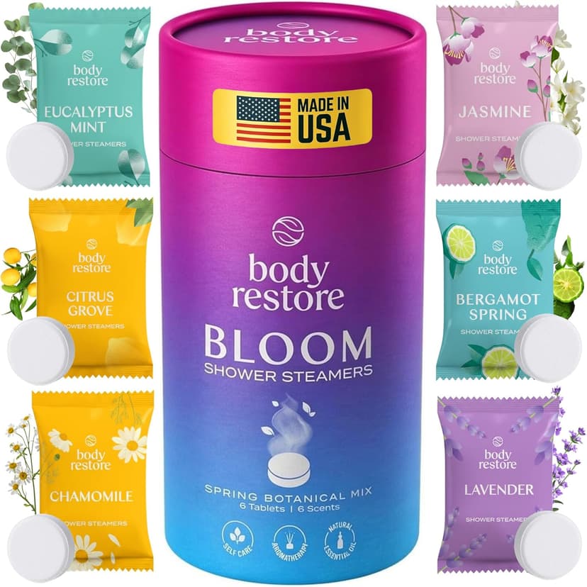 Body Restore Shower Steamers Aromatherapy 6 Pack - Birthday Gifts for Women, Men, Travel Essentials, Stress Relief, Relaxation, Self Care, Bath Bombs - Bloom